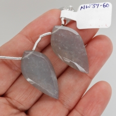 Grey Moonstone Drops Leaf Shape 31x16mm Drilled Beads Matching Pair
