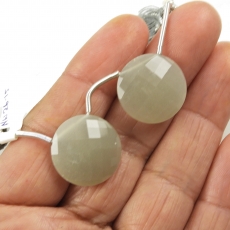 Grey Moonstone Drops Round 18mm Drilled Beads Matching Pair