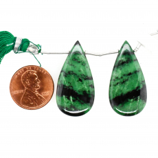 Grossular garnet Drops Almond Shape 32x16mm Drilled Beads Matching Pair