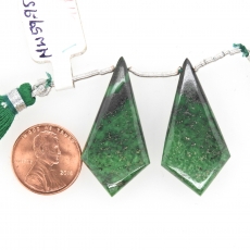 Grossular Garnet Drops Shield Shape 36x18mm Drilled Beads Matching Pair