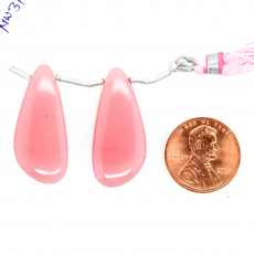 Guava Quartz Drops Wing Shape 31x13mm Drilled Beads Matching Pair