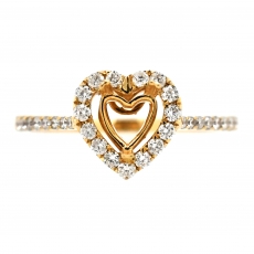 Heart Shape 5mm Ring Semi Mount in 14K Yellow Gold with White Diamonds