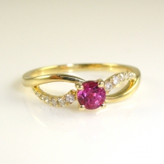 Heated Ruby Round 0.35 Carat With Accent White Diamond  Ring In 14k Yellow Gold