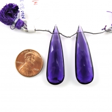 Hydro Amethyst Drops Almond Shape 40x12mm Drilled Beads Matching Pair