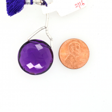 Hydro Amethyst Drops Coin Shape 22x22mm Drilled Bead Single Piece