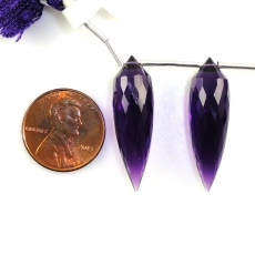 Hydro Amethyst Drops Okra Shape 30x9MM Drilled Beads Matching Pair