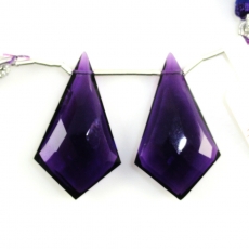 Hydro Amethyst Drops Shield Shape 32x18MM Drilled Beads Matching Pair