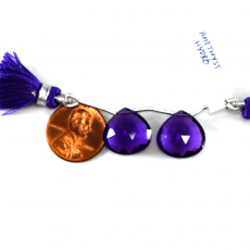 Hydro Amethyst Quartz Drops Heart Shape 15x15mm Drilled Beads Matching Pair