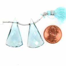 Hydro Aquamarine Drops Conical Shape 30x17mm Drilled Beads Matching Pair