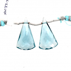 Hydro Aquamarine Drops Conical Shape 30x17mm Drilled Beads Matching Pair