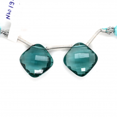 Hydro Aquamarine Drops Cushion Shape 16x16mm Drilled Beads Matching Pair