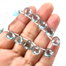 Hydro Aquamarine Drops Heart Shape 10x10mm Drilled Beads 10 Pieces Line