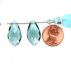 Hydro Aquamarine Drops Leaf Shape 24x12mm Drilled Beads Matching Pair