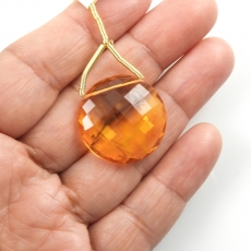 Hydro Citrine Drop Coin 23mm Drilled Bead Single Pendant Piece