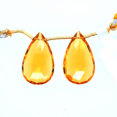 Hydro Citrine Drops Almond Shape 25X15MM Drilled Beads Matching Pair