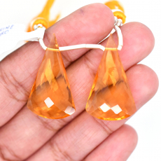 Hydro Citrine Drops Conical Shape 30x18mm Drilled Matching Pair