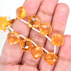 Hydro Citrine Drops Cushion Shape 10mm Drilled Beads 8 Pieces Line
