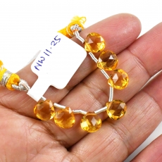 Hydro Citrine Drops Heart Shape 8x8mm Drilled Beads 7 Pieces Line