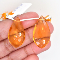 Hydro Citrine Drops Leaf Shape 30X16MM Drilled Beads Matching Pair