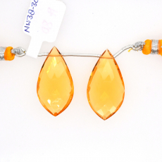 Hydro Citrine Drops Leaf Shape 30X16MM Drilled Beads Matching Pair