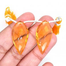 Hydro Citrine Drops Leaf Shape 31X15MM Drilled Beads Matching Pair