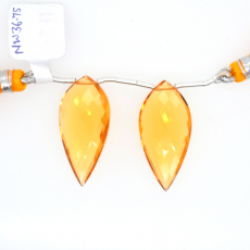 Hydro Citrine Drops Leaf Shape 31X15MM Drilled Beads Matching Pair