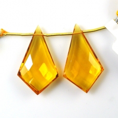 Hydro Citrine Drops Shield Shape 32x19MM Drilled Beads Matching Pair