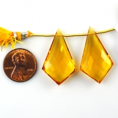 Hydro Citrine Drops Shield Shape 32x19MM Drilled Beads Matching Pair