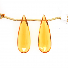 Hydro Citrine Quartz Drops Almond Shape 30X10mm Drilled Beads Matching Pair