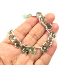 Hydro Green Amethyst Drops Heart Shape 10x10mm Drilled Beads 10 Pieces Line