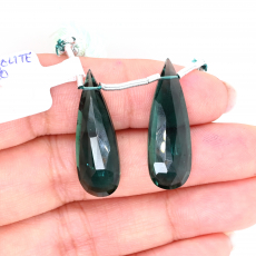 Hydro Indicolite Drops Almond Shape 30x10mm Drilled Bead Matching Pair