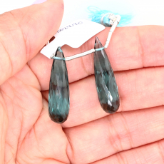 Hydro Indicolite Drops Briolette Shape 30x8mm Drilled Beads Matching Pair