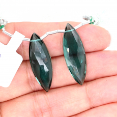 Hydro Indicolite Drops Marquise Shape 30x10mm Drilled Bead Matching Pair