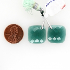 Hydro Indicolite Quartz Drop Cushion Shape 17x17mm Drilled Beads Matching Pair