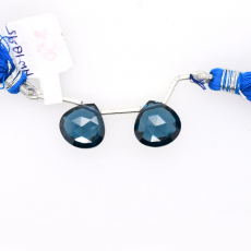 Hydro London Blue  Drops Heart Shape 13x13mm Drilled Bead Matching Pair
