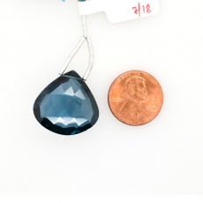 Hydro London Blue  Drops Heart Shape 22x22mm Drilled Bead Single Piece
