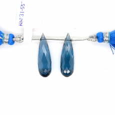 Hydro London Blue Drops Briolette Shape 26x8mm Drilled Beads Matching Pair