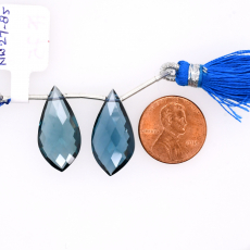 Hydro London Blue Drops Leaf Shape 24x12mm Drilled Bead Matching Pair