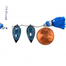 Hydro London Blue Drops Okra Shape 20X9mm Drilled Beads Matching Pair