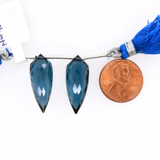 Hydro London Blue Drops Okra Shape 25x10mm Drilled Bead Matching Pair