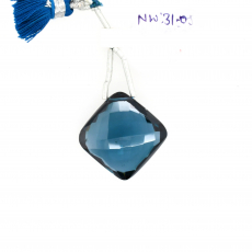 Hydro London Blue Quartz Drop Cushion Shape 20x20mm Drilled Bead Single Pendant Piece