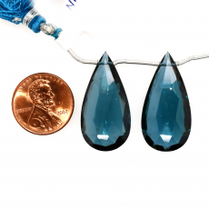 Hydro London Blue Quartz Drops Almond Shape 30x15mm Drilled Beads Matching Pair