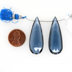 Hydro London Blue Quartz Drops Almond Shape 40x15mm Drilled Bead Matching Pair
