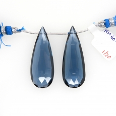 Hydro London Blue Quartz Drops Almond Shape 40x15mm Drilled Bead Matching Pair