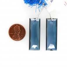 Hydro London Blue Quartz Drops Baguette Shape 35x12mm Drilled Bead Matching Pair