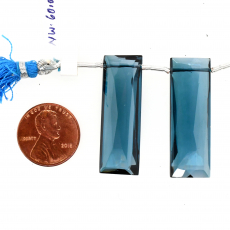 Hydro London Blue Quartz Drops Baguette Shape 35x12mm Drilled Beads Matching Pair