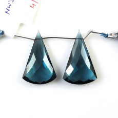 Hydro London Blue Quartz Drops Conical Shape 26x16mm Drilled Beads Matching Pair