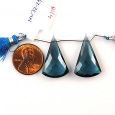 Hydro London Blue Quartz Drops Conical Shape 26x16mm Drilled Beads Matching Pair