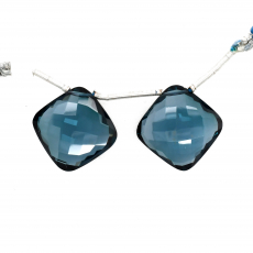 Hydro London Blue Quartz Drops Cushion Shape  17X17mm Drilled Beads Matching Pair