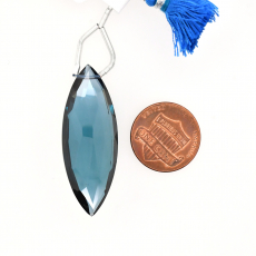Hydro London Blue Quartz Drops Marquise Shape 41X15mm Drilled Beads Single Pendants